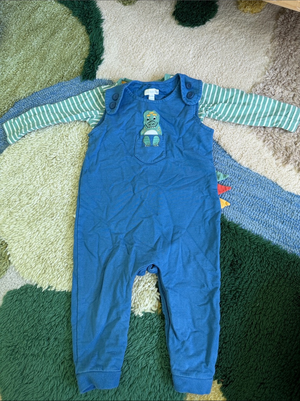 JoJo Maman Bebe- Blue Dinosaur Pocket One-Piece Overalls for Kids